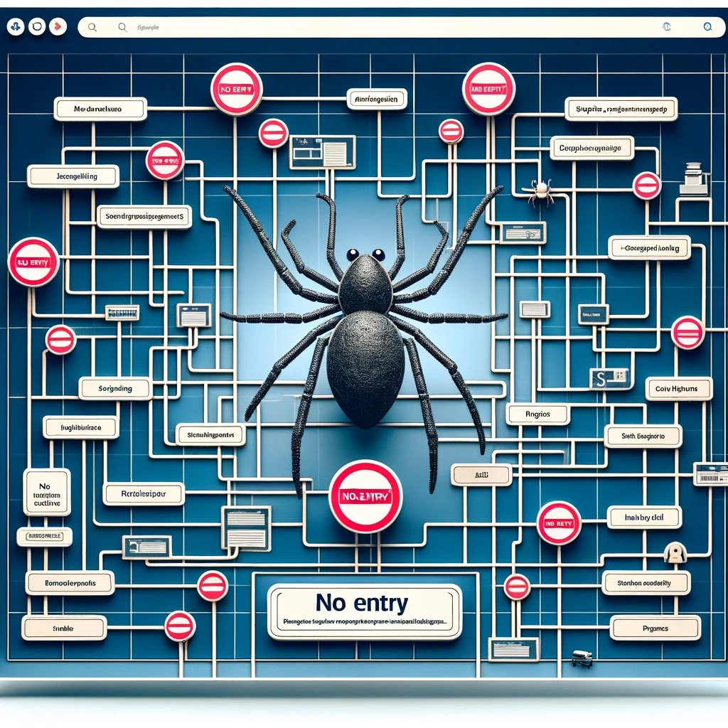 Digital image of a spider symbolizing search engine bots crawling across interconnected website pages.