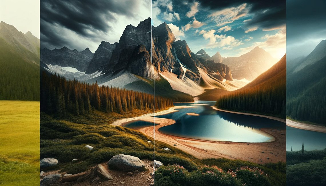 Landscape photo split in half for a before and after comparison