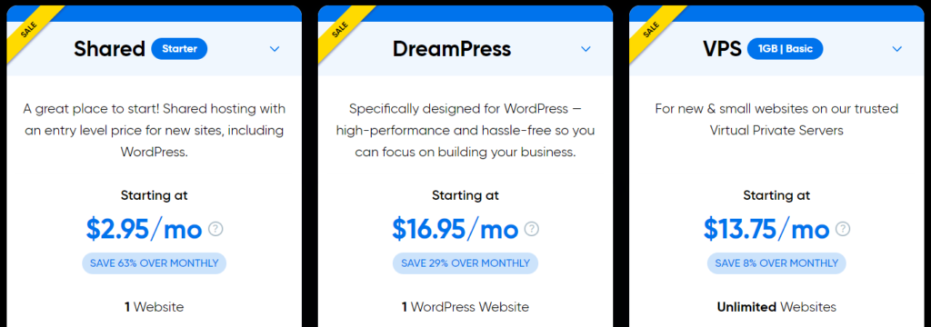 dreamhost pricing plans screenshot